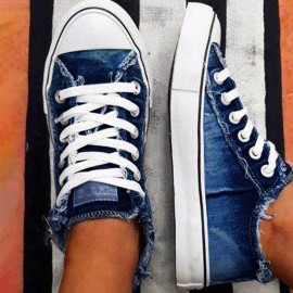 Women Casual Canvas Comfy Lace Up Flat Shoes