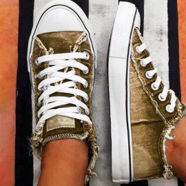 Women Casual Canvas Comfy Lace Up Flat Shoes