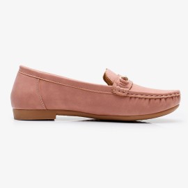Women Metal Detail Flat Leather Comfy Breathable Casual Loafers