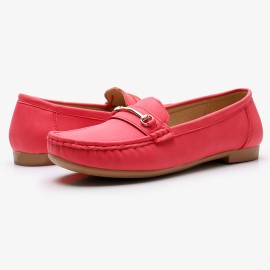 Women Metal Detail Flat Leather Comfy Breathable Casual Loafers