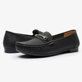 Women Metal Detail Flat Leather Comfy Breathable Casual Loafers