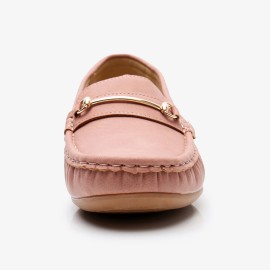 Women Metal Detail Flat Leather Comfy Breathable Casual Loafers