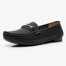 Women Metal Detail Flat Leather Comfy Breathable Casual Loafers