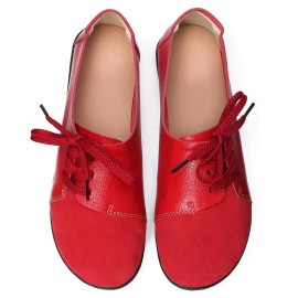LOSTISY Large Size Women Casual Soft Lightweight Splicing Leather Lace Up Flats Loafers