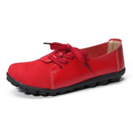 LOSTISY Large Size Women Casual Soft Lightweight Splicing Leather Lace Up Flats Loafers