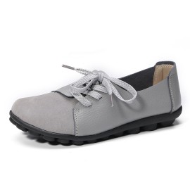 LOSTISY Large Size Women Casual Soft Lightweight Splicing Leather Lace Up Flats Loafers