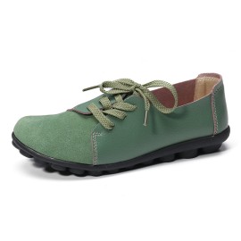 LOSTISY Large Size Women Casual Soft Lightweight Splicing Leather Lace Up Flats Loafers