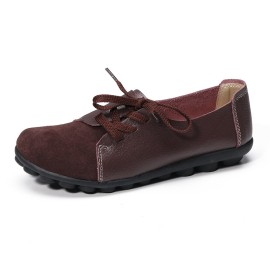 LOSTISY Large Size Women Casual Soft Lightweight Splicing Leather Lace Up Flats Loafers