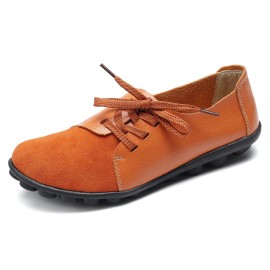 LOSTISY Large Size Women Casual Soft Lightweight Splicing Leather Lace Up Flats Loafers