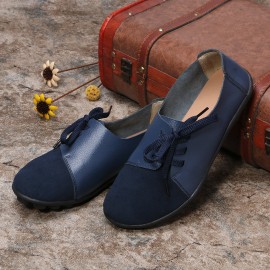 LOSTISY Large Size Women Casual Soft Lightweight Splicing Leather Lace Up Flats Loafers