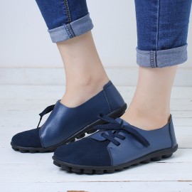 LOSTISY Large Size Women Casual Soft Lightweight Splicing Leather Lace Up Flats Loafers