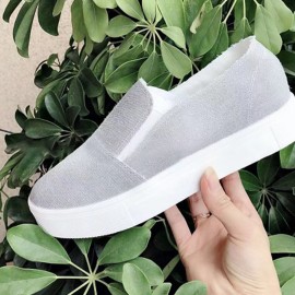 Women Large Size Canvas Non Slip Comfy Slip On Casual Flats