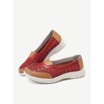 Women Hollow Leather Slip On Solid color Soft Sole Flats Shoes