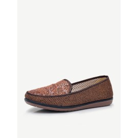 Women Pattern Slip On Breathable Cloth Flat Shoes