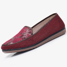 Women Pattern Slip On Breathable Cloth Flat Shoes