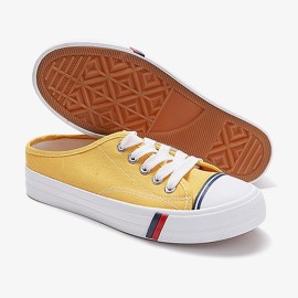 Women Canvas Slip Resistant Half Drag Flat Slip On Casual Shoes