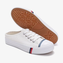 Women Canvas Slip Resistant Half Drag Flat Slip On Casual Shoes