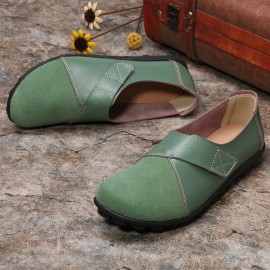 LOSTISY Splicing Leather Hook Loop Soft Sole Casual Flat Loafers