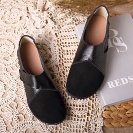 LOSTISY Splicing Leather Hook Loop Soft Sole Casual Flat Loafers