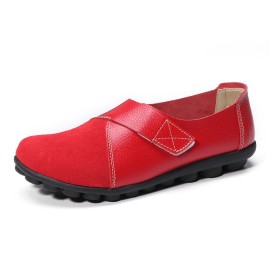 LOSTISY Splicing Leather Hook Loop Soft Sole Casual Flat Loafers
