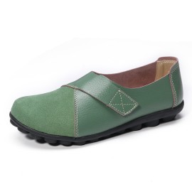 LOSTISY Splicing Leather Hook Loop Soft Sole Casual Flat Loafers