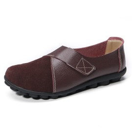 LOSTISY Splicing Leather Hook Loop Soft Sole Casual Flat Loafers