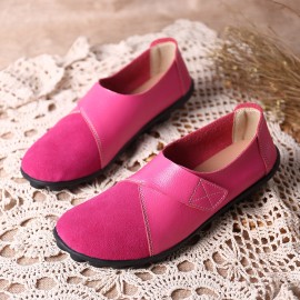 LOSTISY Splicing Leather Hook Loop Soft Sole Casual Flat Loafers