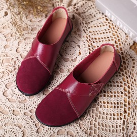 LOSTISY Splicing Leather Hook Loop Soft Sole Casual Flat Loafers