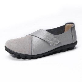 LOSTISY Splicing Leather Hook Loop Soft Sole Casual Flat Loafers