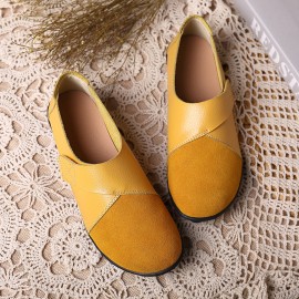 LOSTISY Splicing Leather Hook Loop Soft Sole Casual Flat Loafers