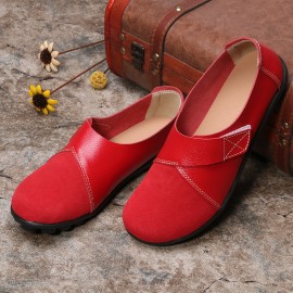 LOSTISY Splicing Leather Hook Loop Soft Sole Casual Flat Loafers