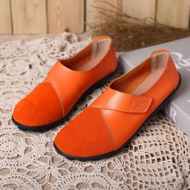 LOSTISY Splicing Leather Hook Loop Soft Sole Casual Flat Loafers