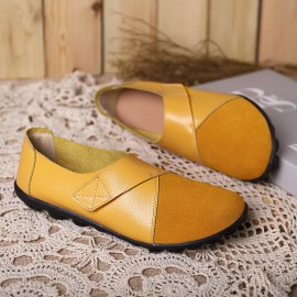 LOSTISY Splicing Leather Hook Loop Soft Sole Casual Flat Loafers