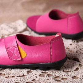 LOSTISY Splicing Leather Hook Loop Soft Sole Casual Flat Loafers