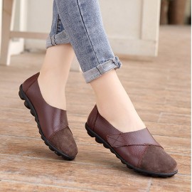 LOSTISY Splicing Leather Hook Loop Soft Sole Casual Flat Loafers