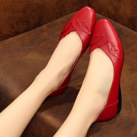 Women Office Leaf Leather Slip On Flats