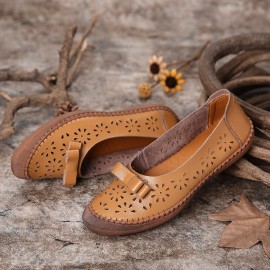 Large Size Cow Split Leather Non Slip Soft Sole Women\'s Casual Loafers