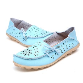 LOSTISY Big Size Leather Hollow Out Floral Breathable Soft Comfy Lace Up Flat Shoes