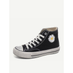 Women Classic Canvas Daisy Pattern Collocation Black Sneakers