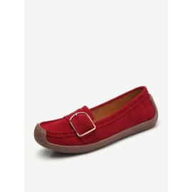 Women Buckle Decoration Comfy Soft Sole Casual Loafers