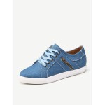 Plus Size Women Retro Zipper Decor Canvas Lace Up Flat Casual Shoes