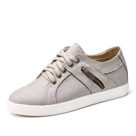 Plus Size Women Retro Zipper Decor Canvas Lace Up Flat Casual Shoes