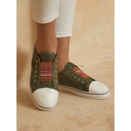 LOSTISY Women Large Size Canvas Elastic Wearable Casual Flats