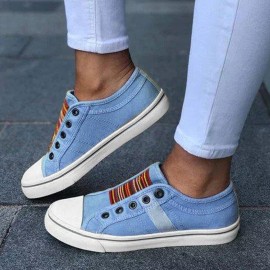 LOSTISY Women Large Size Canvas Elastic Wearable Casual Flats