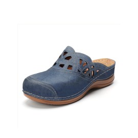 LOSTISY Hollow Out Solid Color Closed Toe Slippers Casual Lightweight Comfy Wedges Sandals