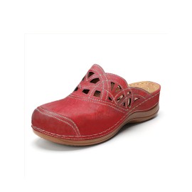 LOSTISY Hollow Out Solid Color Closed Toe Slippers Casual Lightweight Comfy Wedges Sandals