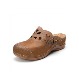 LOSTISY Hollow Out Solid Color Closed Toe Slippers Casual Lightweight Comfy Wedges Sandals