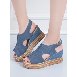 Women Retro Peep Toe Hollow Slingback Buckle Platform Sandals