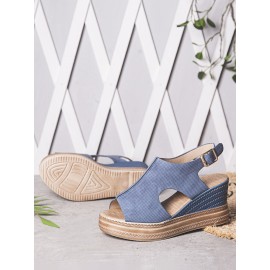 Women Retro Peep Toe Hollow Slingback Buckle Platform Sandals