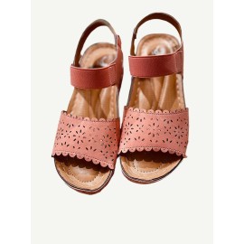 Women Hollow Lace Trim Comfy Elastic Strap Platform Sandals